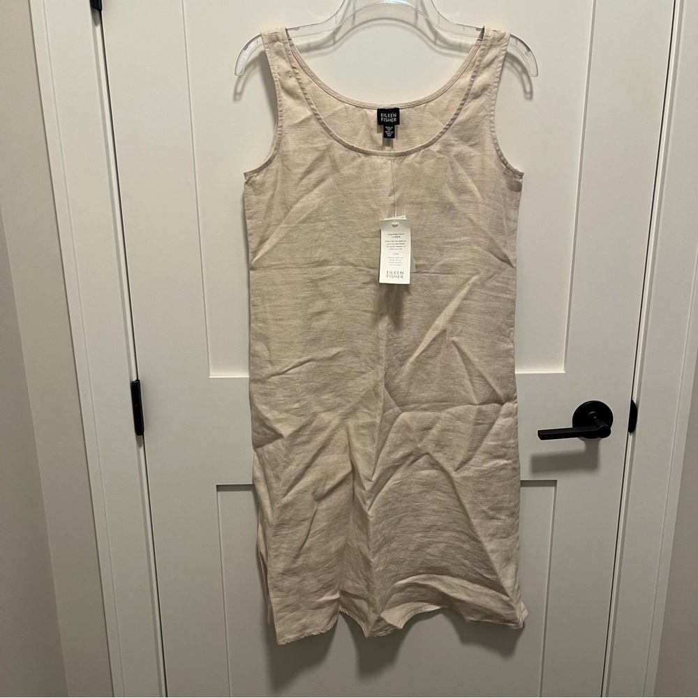 NWT Eileen Fisher XS Bone Irish Linen Heavyweight Dress Sleeveless Scoop Neck